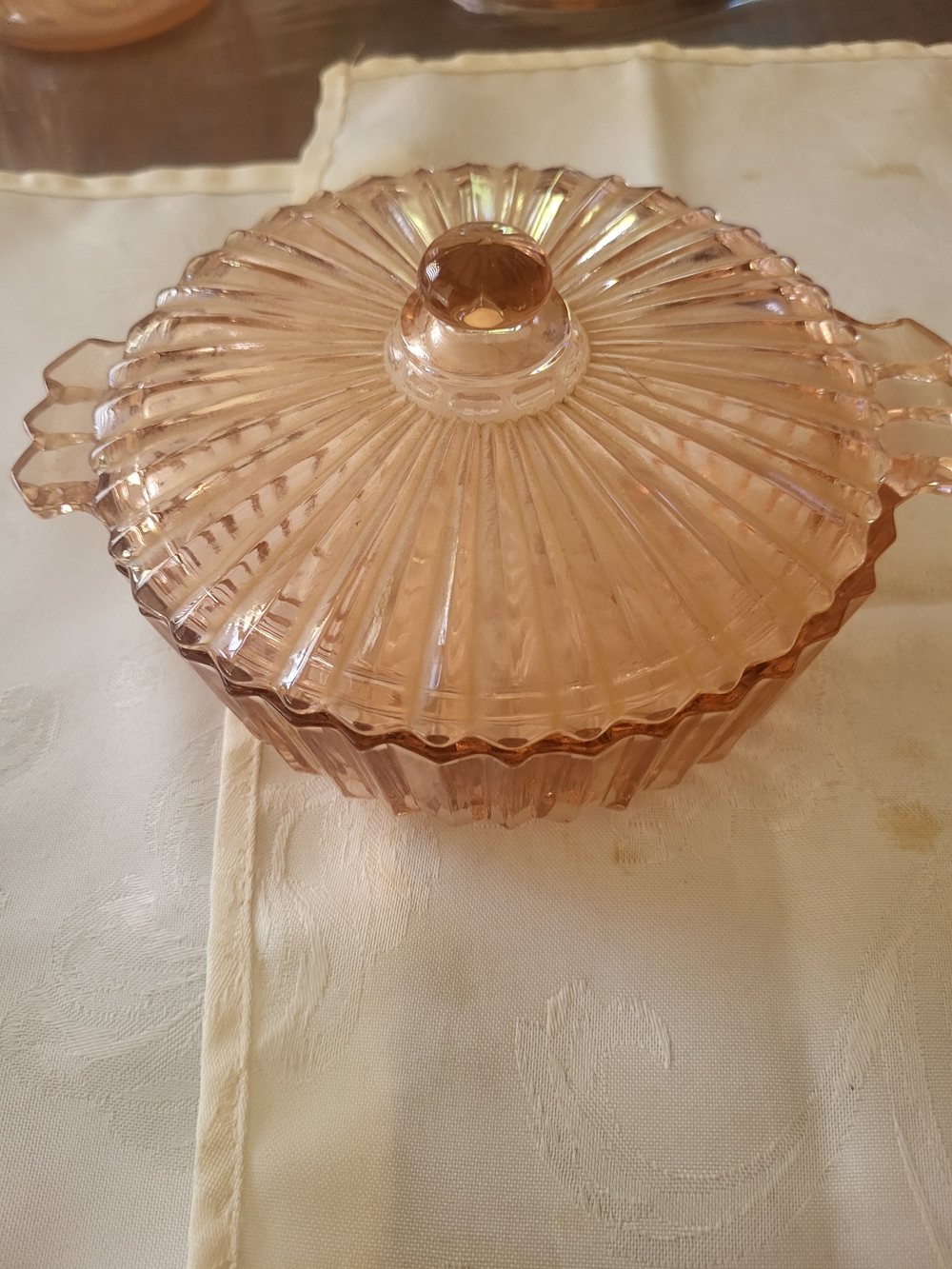 Vintage Hocking glass Fortune Pink Depression Glass candy dish lid bowl 1930s...